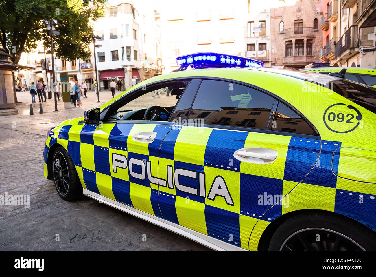 Plasencia, Spain - 25 June 2022: Police car in the historic center of Plasencia, Spain Stock Photo