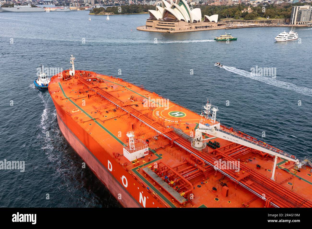 Sydney Harbour large oil tanker Dong a Maia travelling under Panama flag head towards Sydney opera house and garden island naval base,Sydney,Australia Stock Photo