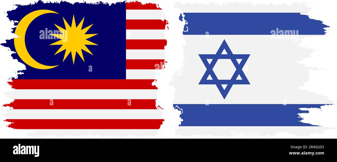 Israel and Malaysia grunge flags connection, vector Stock Vector