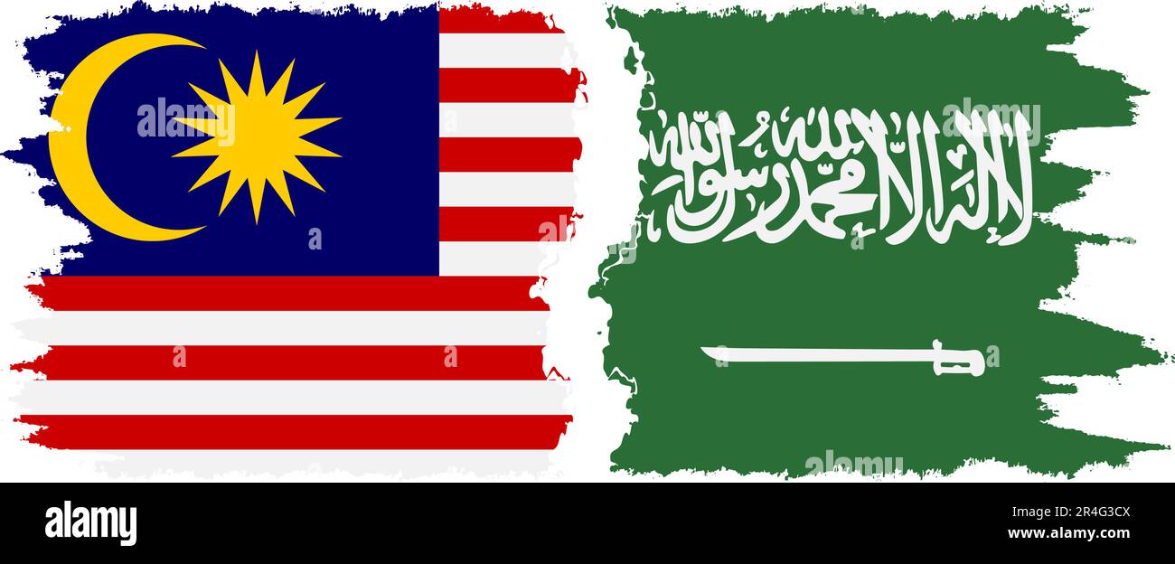 Saudi Arabia and Malaysia grunge flags connection, vector Stock Vector