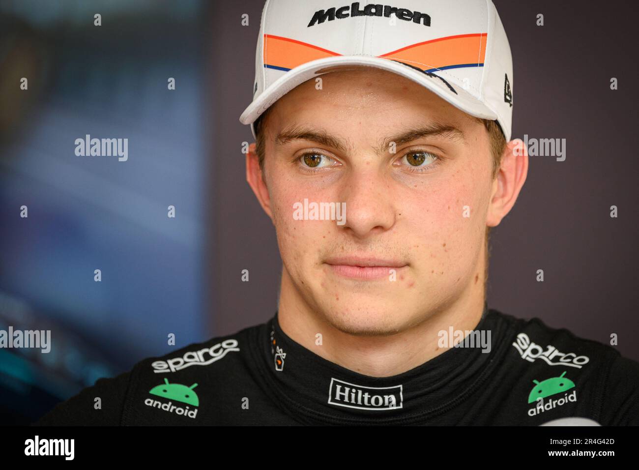 McLaren F1 Team’s Australian driver Oscar Piastri talks to the media ...