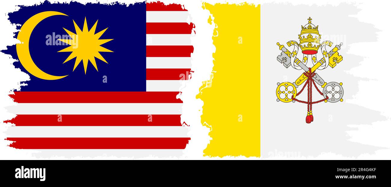 Vatican and Malaysia grunge flags connection, vector Stock Vector