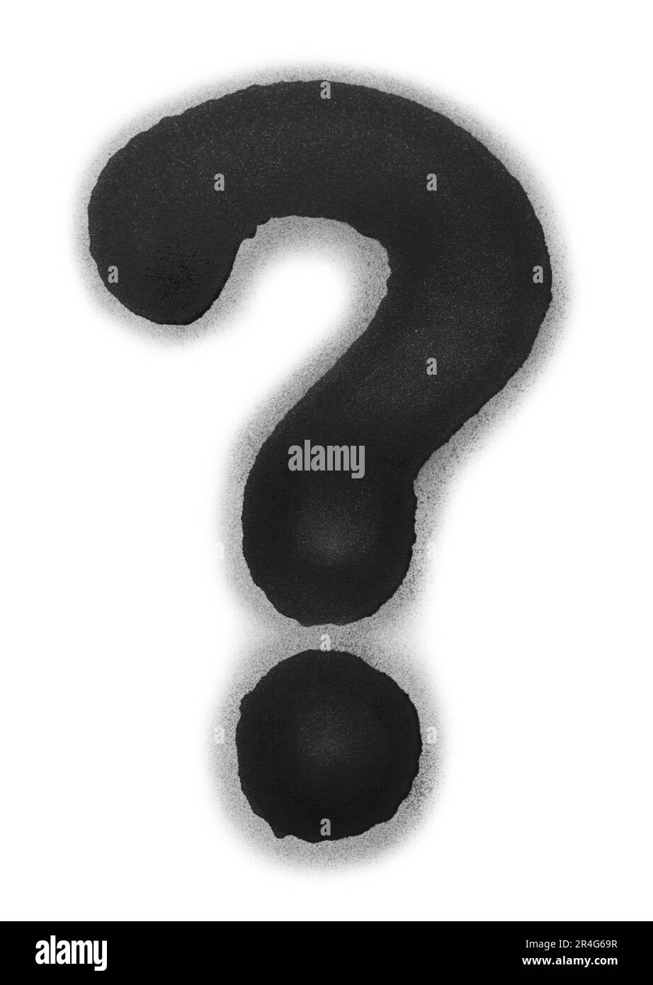 Question mark drawn by black spray paint on white background Stock