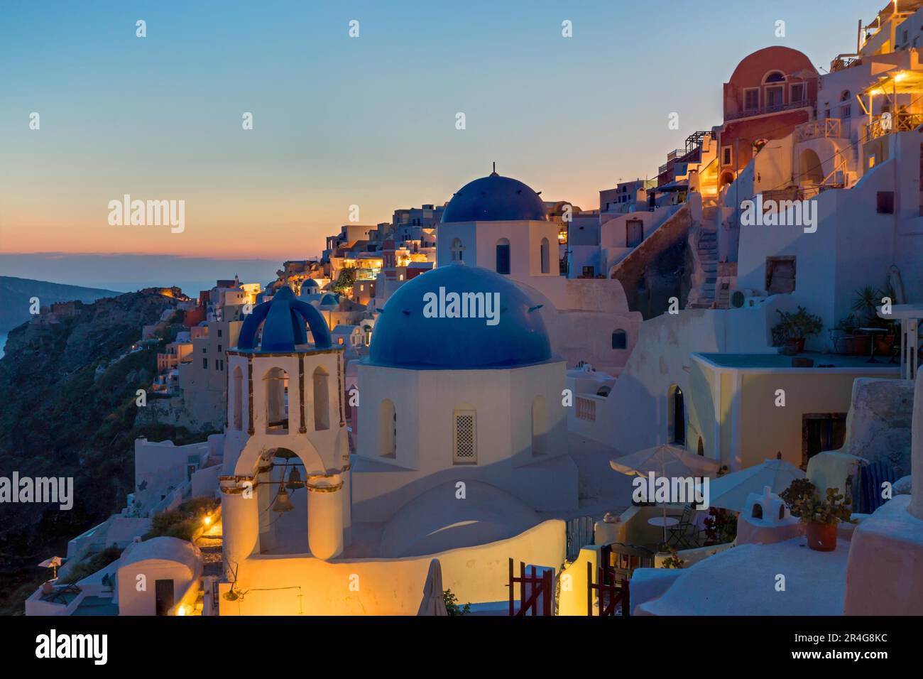 Detail of Oia on Santorini after sunset Stock Photo