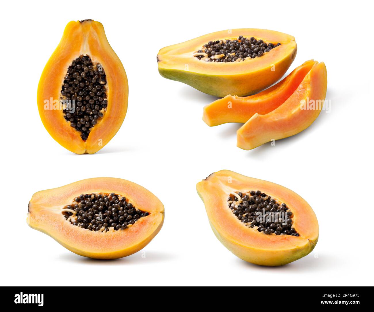 Half Cut And Whole Papaya Fruits On White Background Stock Photo Alamy
