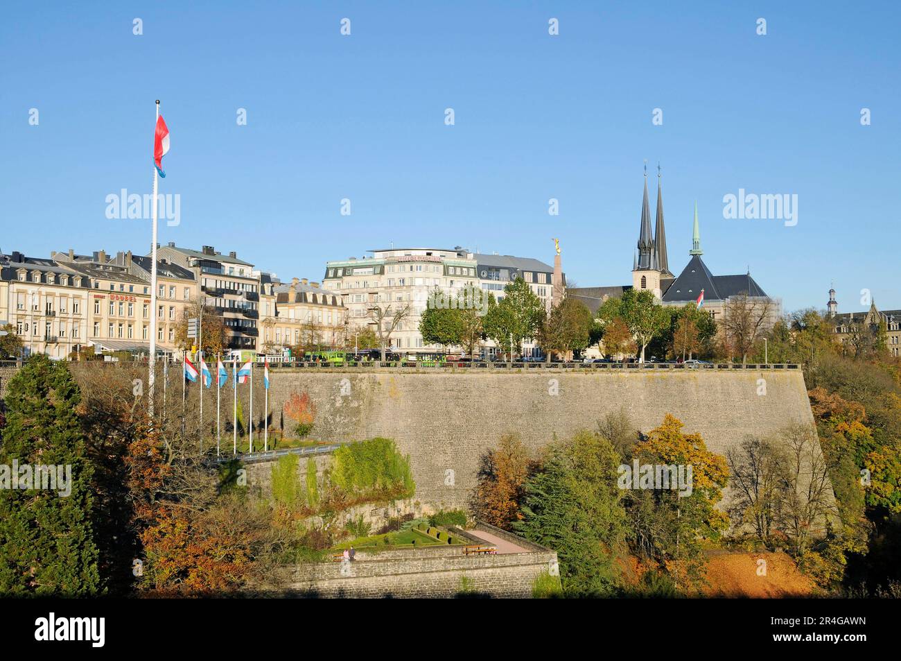 Petrusse Valley, Petrusse, Place de Constitution, Notre Dame Cathedral, Luxembourg City, Luxembourg Stock Photo