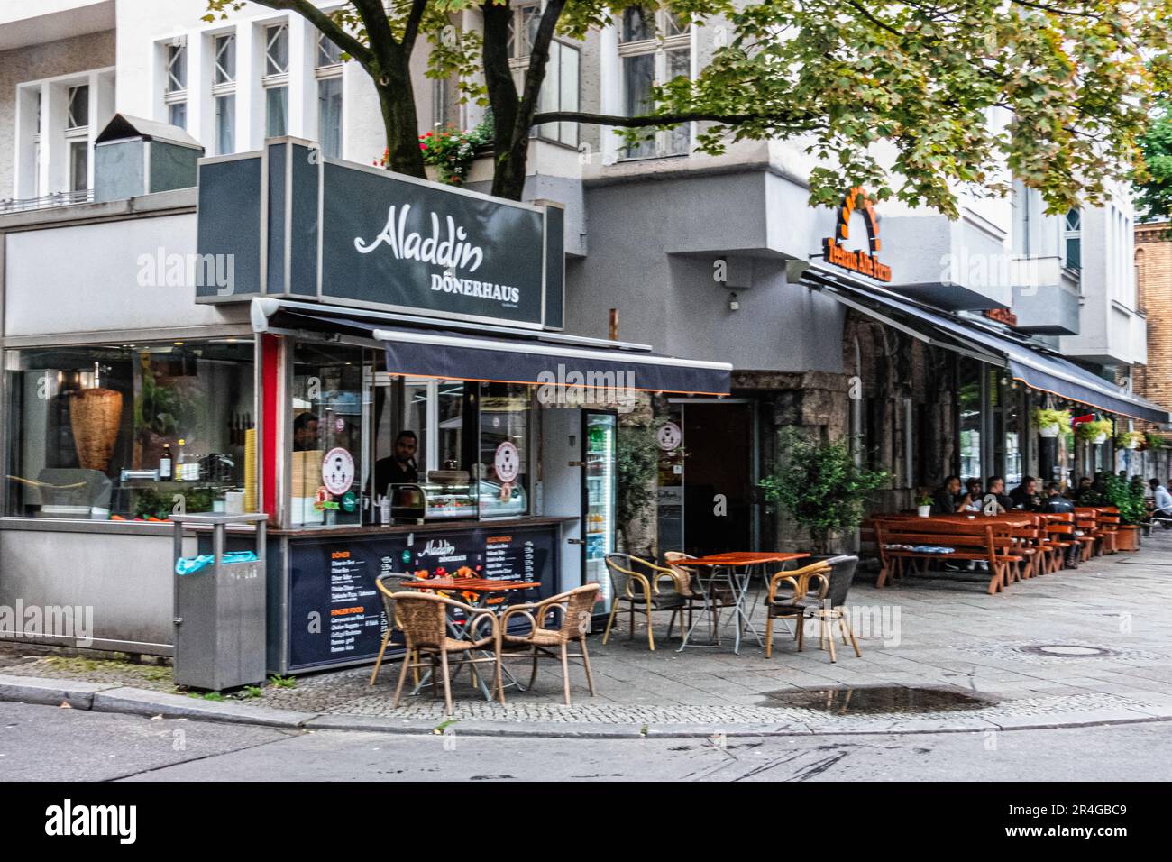 Aladdin Dönerhaus, Kebab and takeawy food shop, Hermannstrasse, Neukölln, Berlin, Germany Stock Photo