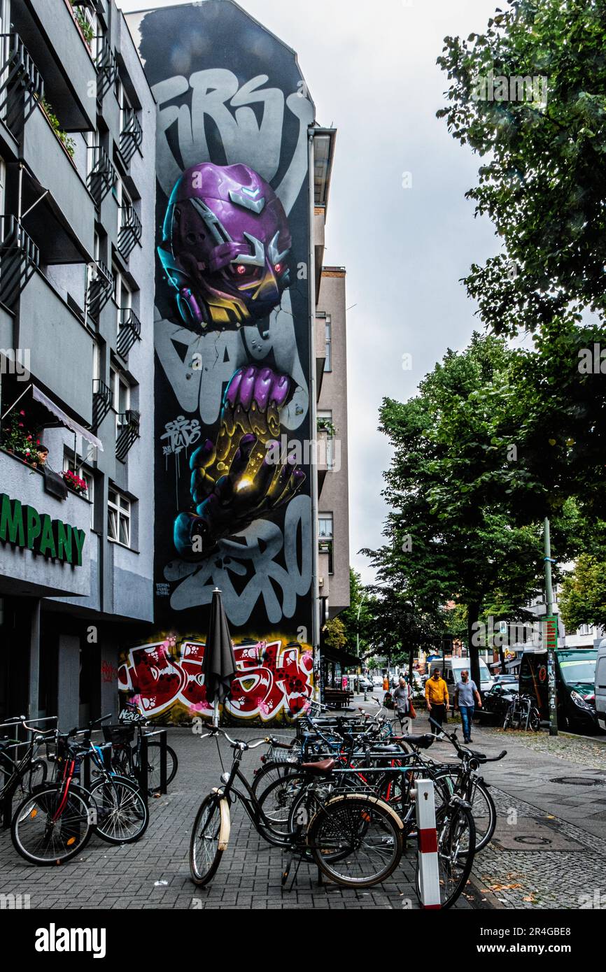 NeApartment building covered in urban art in Neukölln, Berlin, Germany Stock Photo
