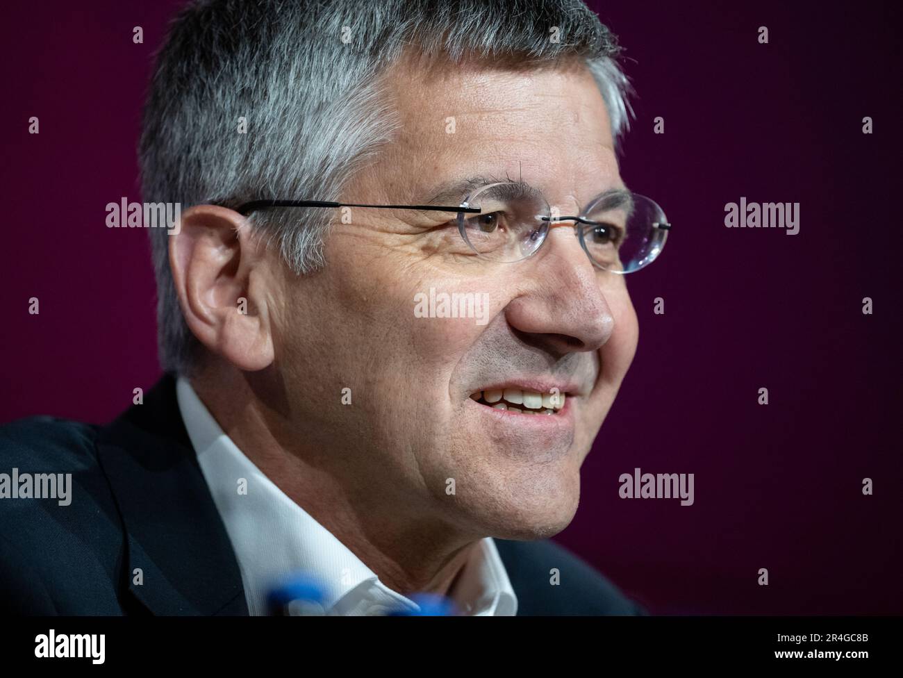 Munich, Germany. 28th May, 2023. Herbert Hainer, President of Munich, attends a press conference at the Allianz Arena. Credit: Sven Hoppe/dpa/Alamy Live News Stock Photo