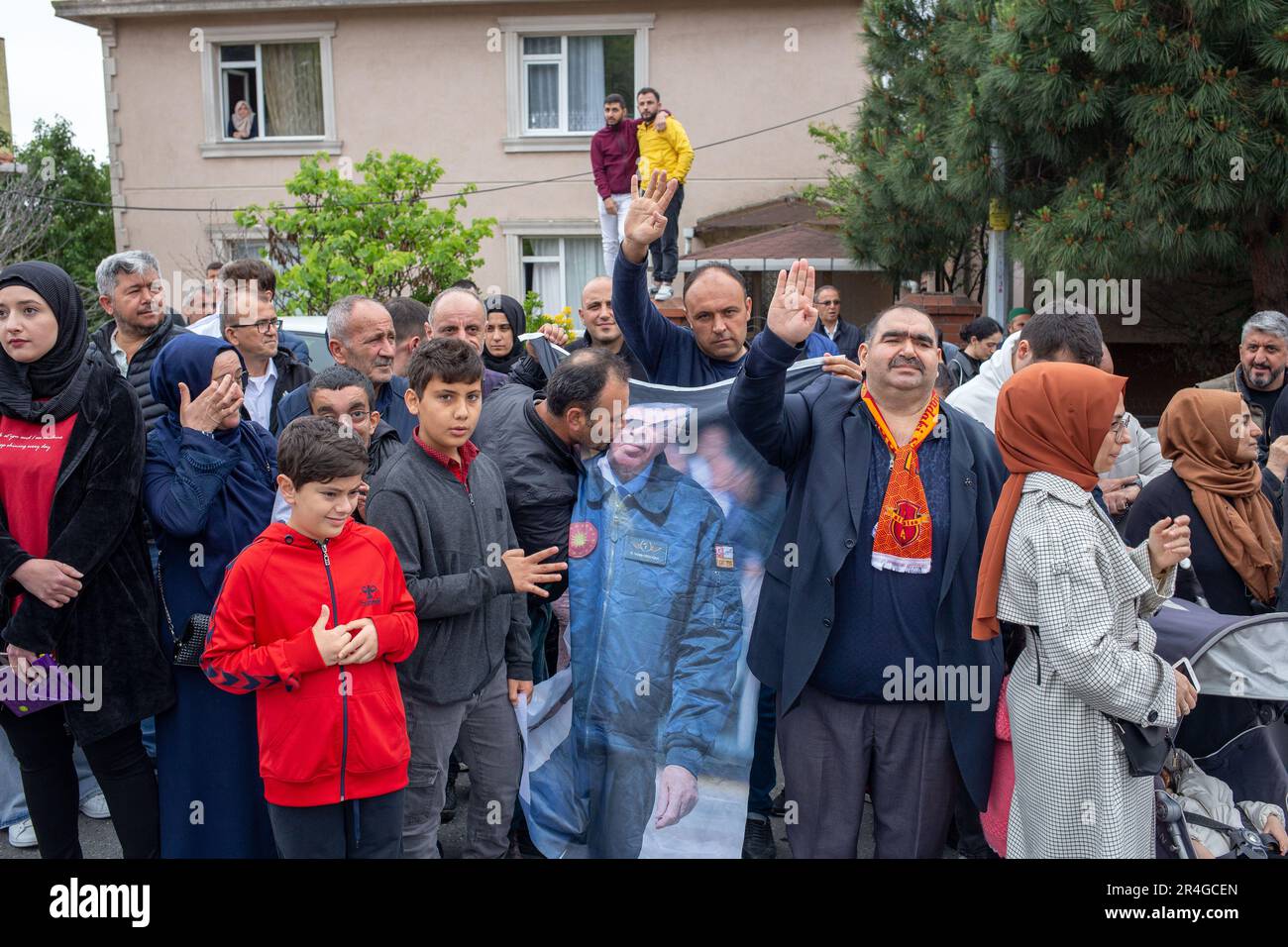 May 28, 2023: Fanatic party members waiting to greet President Recep ...