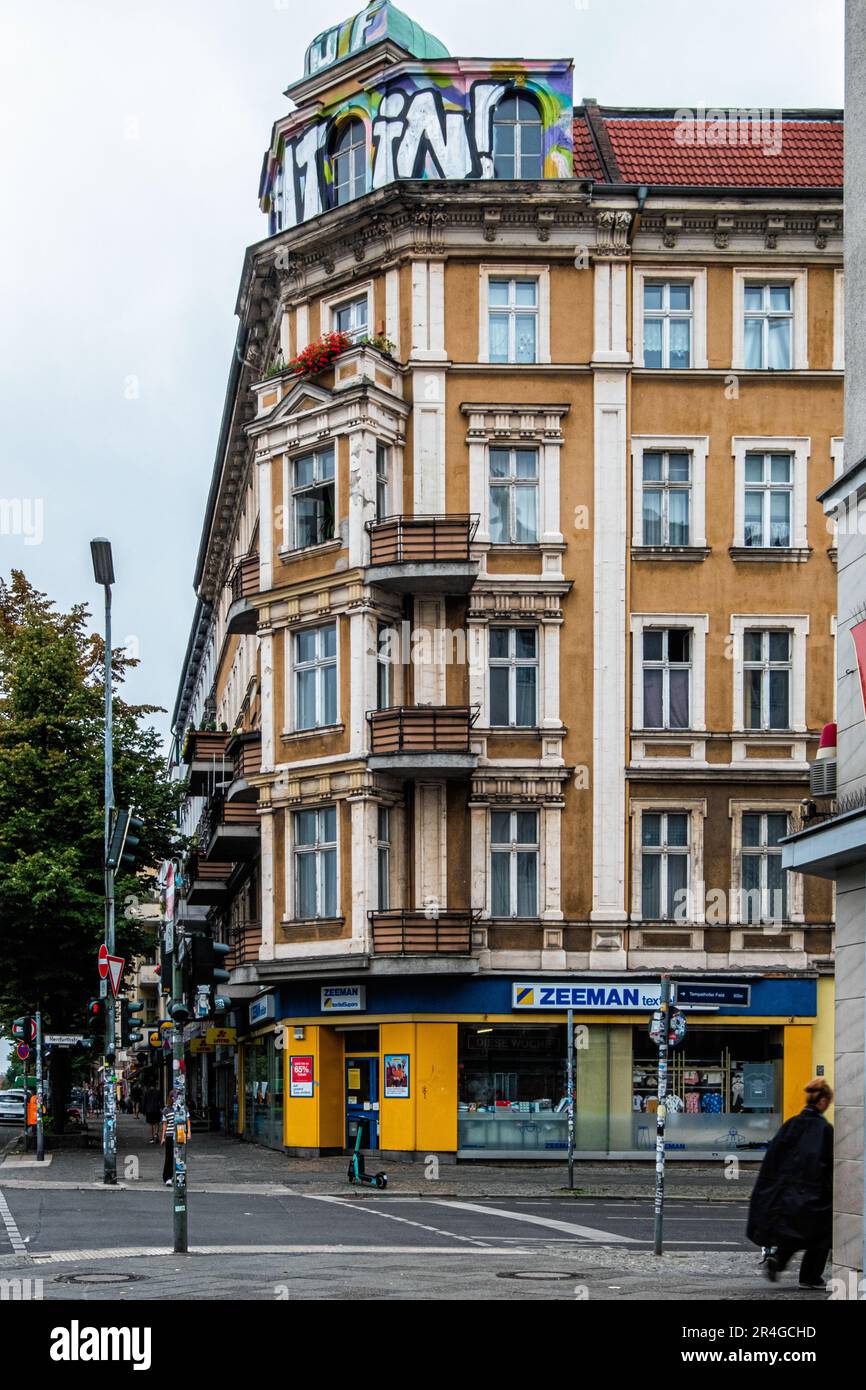 Historic Apartment building & Zeeman Clothing store, Hermannstrasse 53 Neukölln, Berlin, Germany Stock Photo