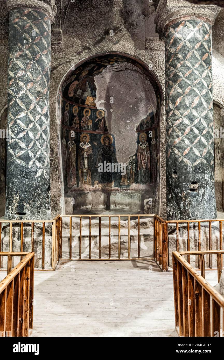 Mural, mural painting, cave monastery, church, Guemuesler, Nigde province, Turkey Stock Photo