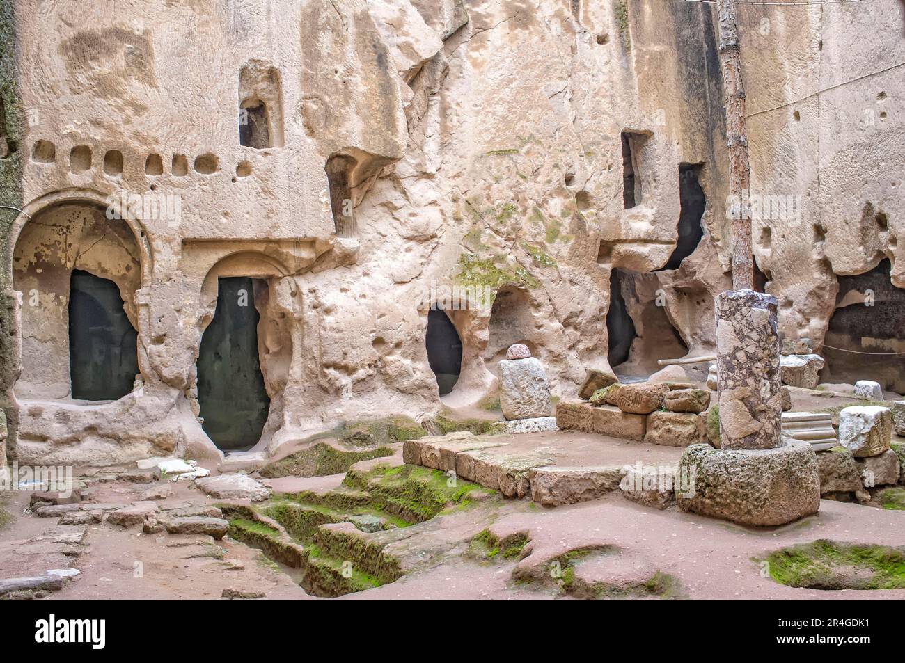 Inner courtyard, cave monastery, church, Guemuesler, Nigde province, Turkey Stock Photo