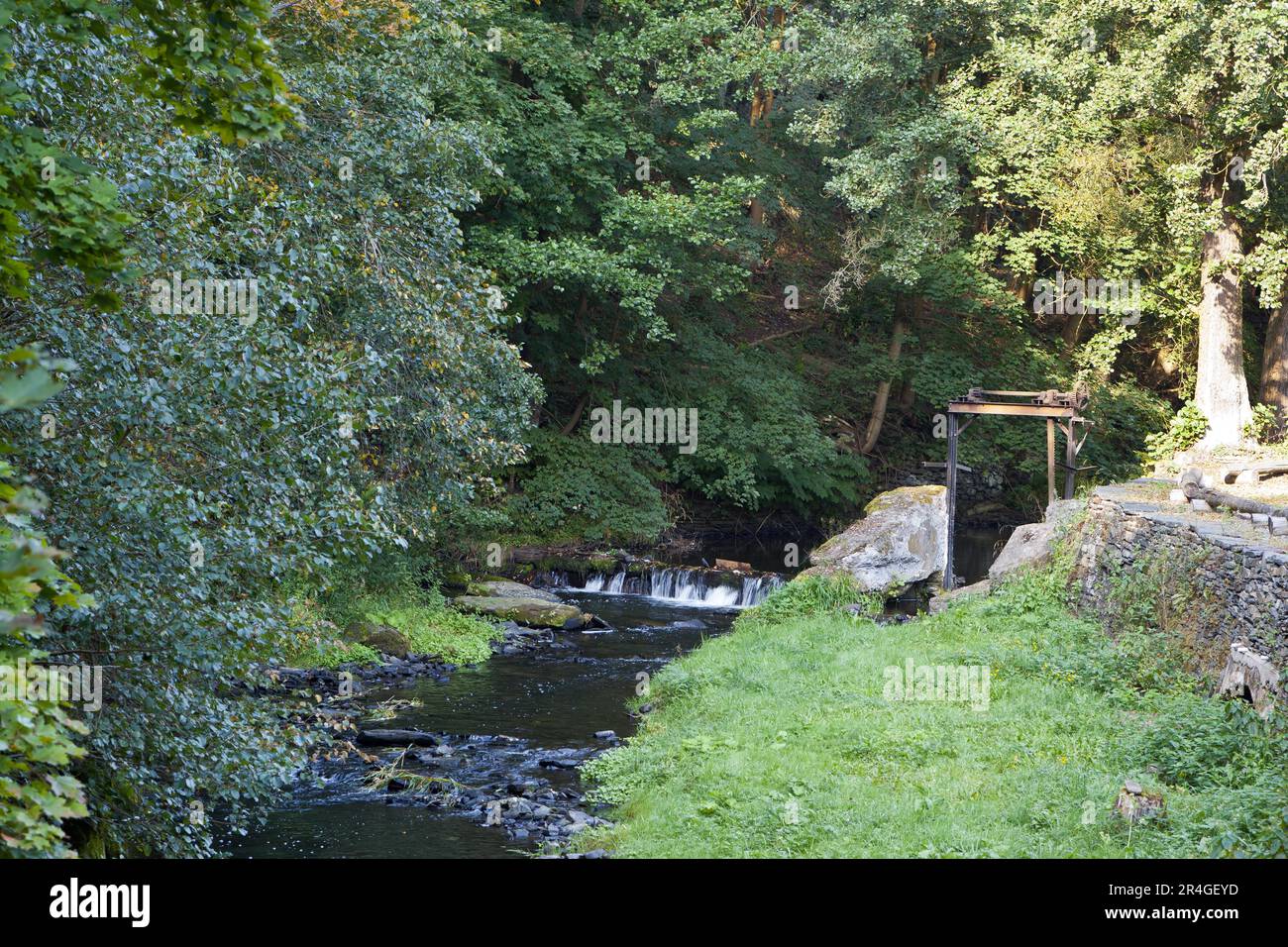 Selke at the Carlswerk with weir Stock Photo Alamy