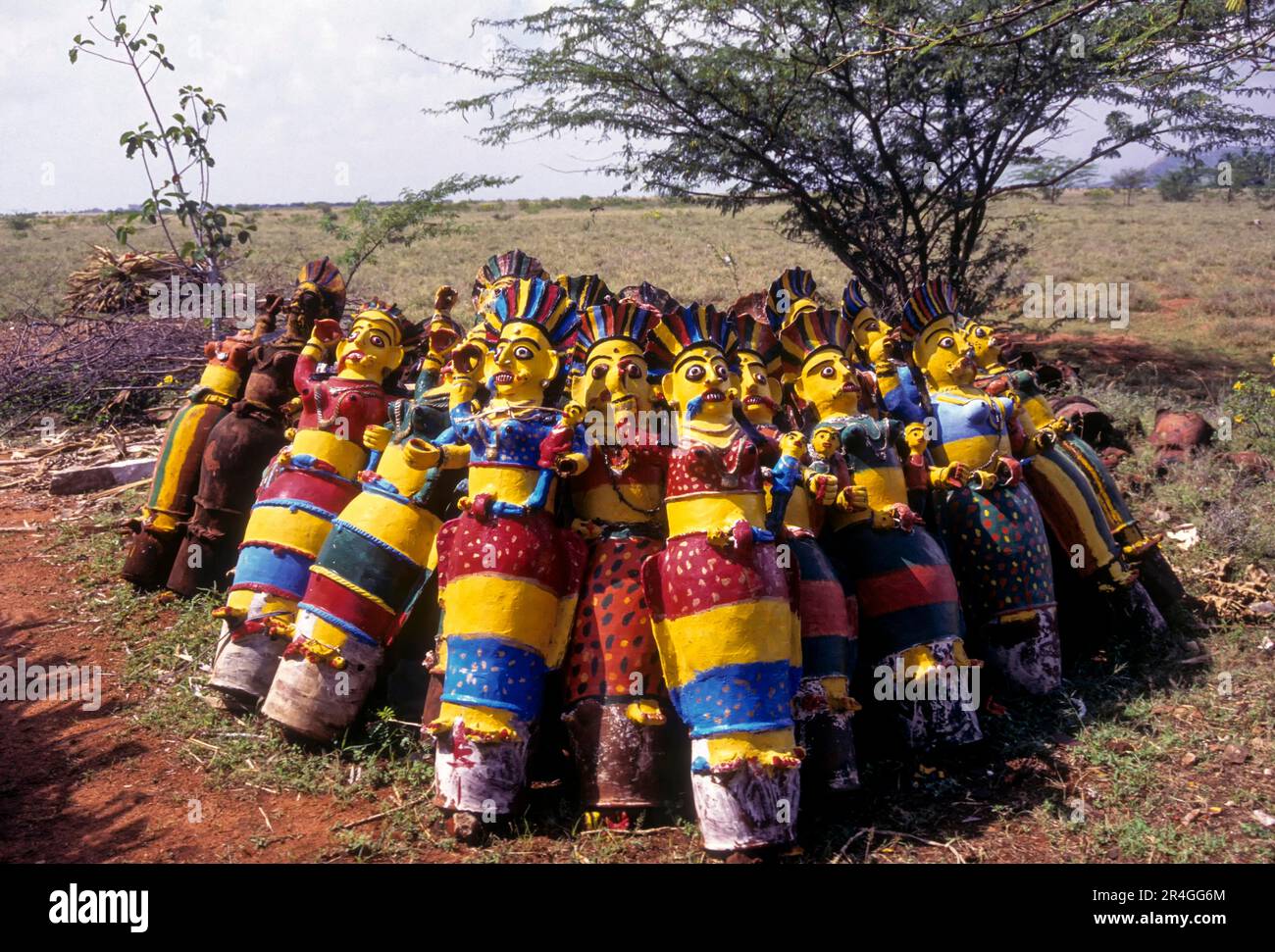 Many of terracotta deities in a guardian deity temple, Tamil Nadu, India, Asia Stock Photo