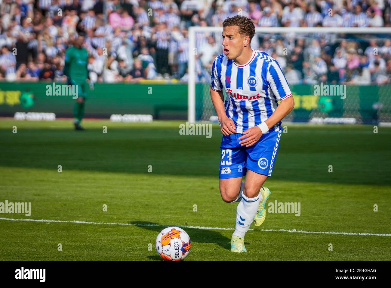 Odense, 26th, May 2023. Aske Adelgaard (23) of seen during 3F Superliga match between Odense Boldklub and AC Horsens at Nature Energy Park in Odense. (Photo credit: Photo -