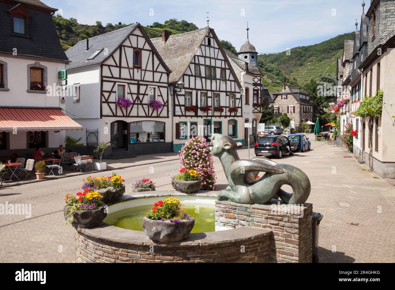 Tatzelwurm wine fountain, Kobern district, Kobern-Gondorf, Moselle, Rhineland-Palatinate, Germany Stock Photo