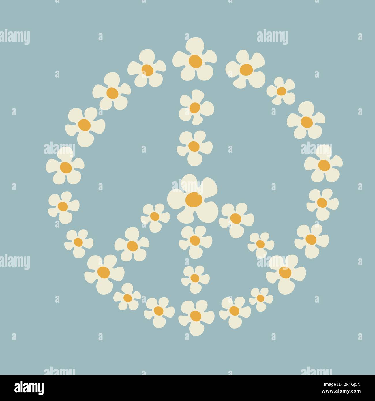 Illustration of a peace symbol made of chamomile flowers in Groovy ...