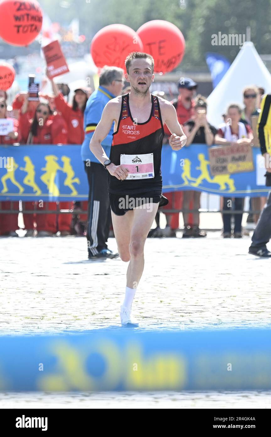 Brussels, Belgium. 28th May, 2023. Amaury Paquet celebrates as he