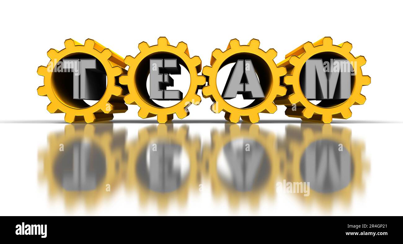 golden gears with silver team text, idea concept Stock Photo