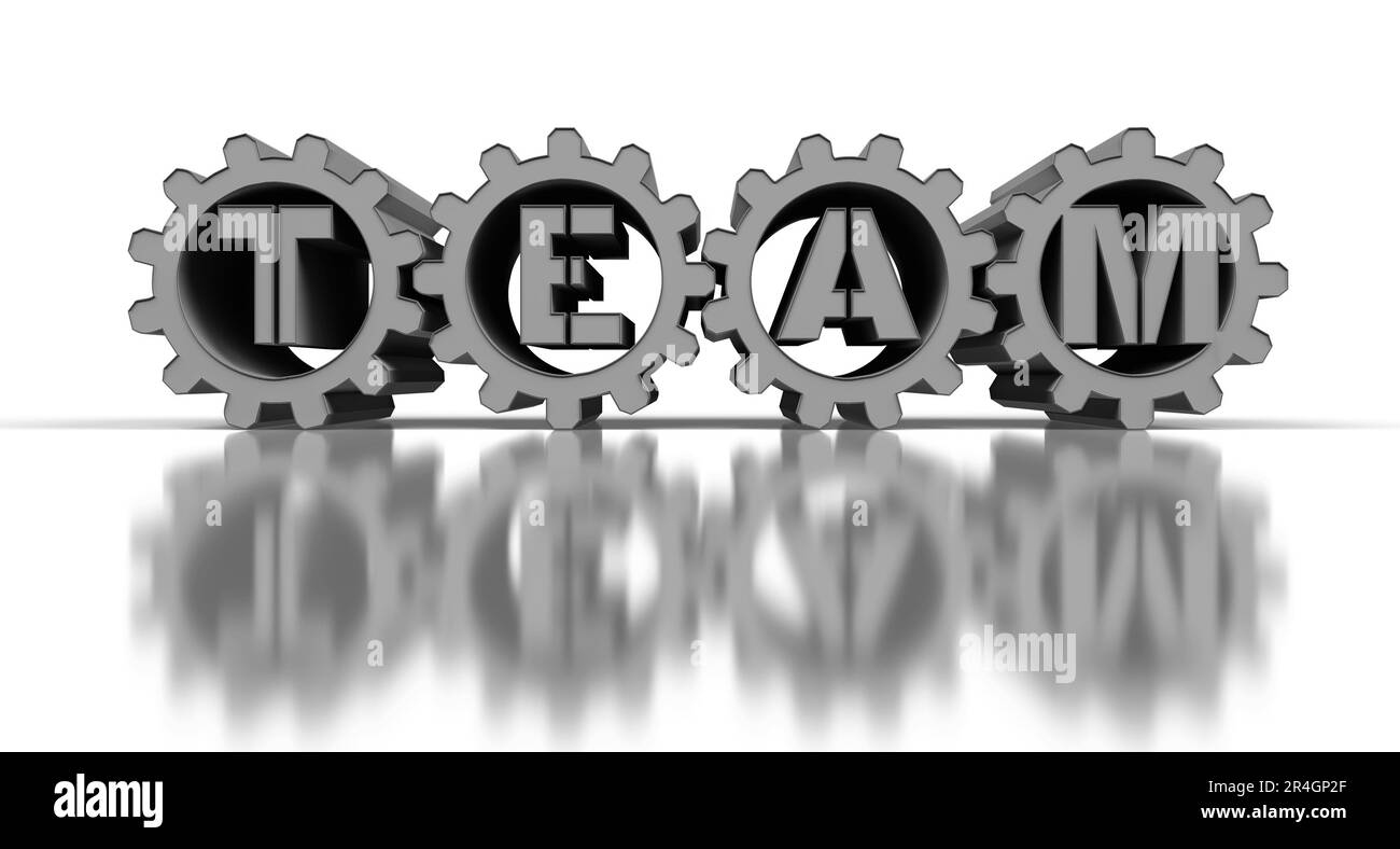 silver gears with team text, 3d render Stock Photo