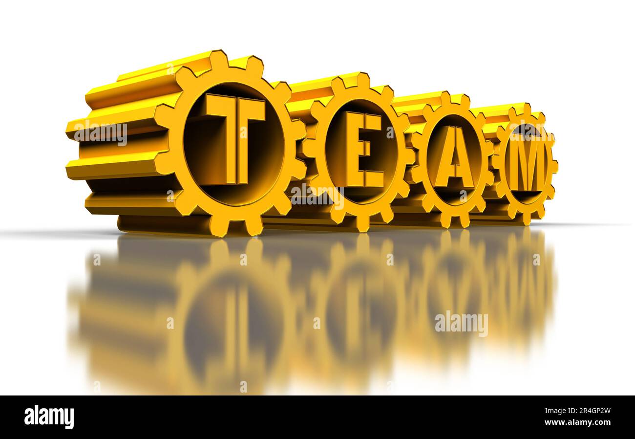golden gears with team text, 3d render Stock Photo