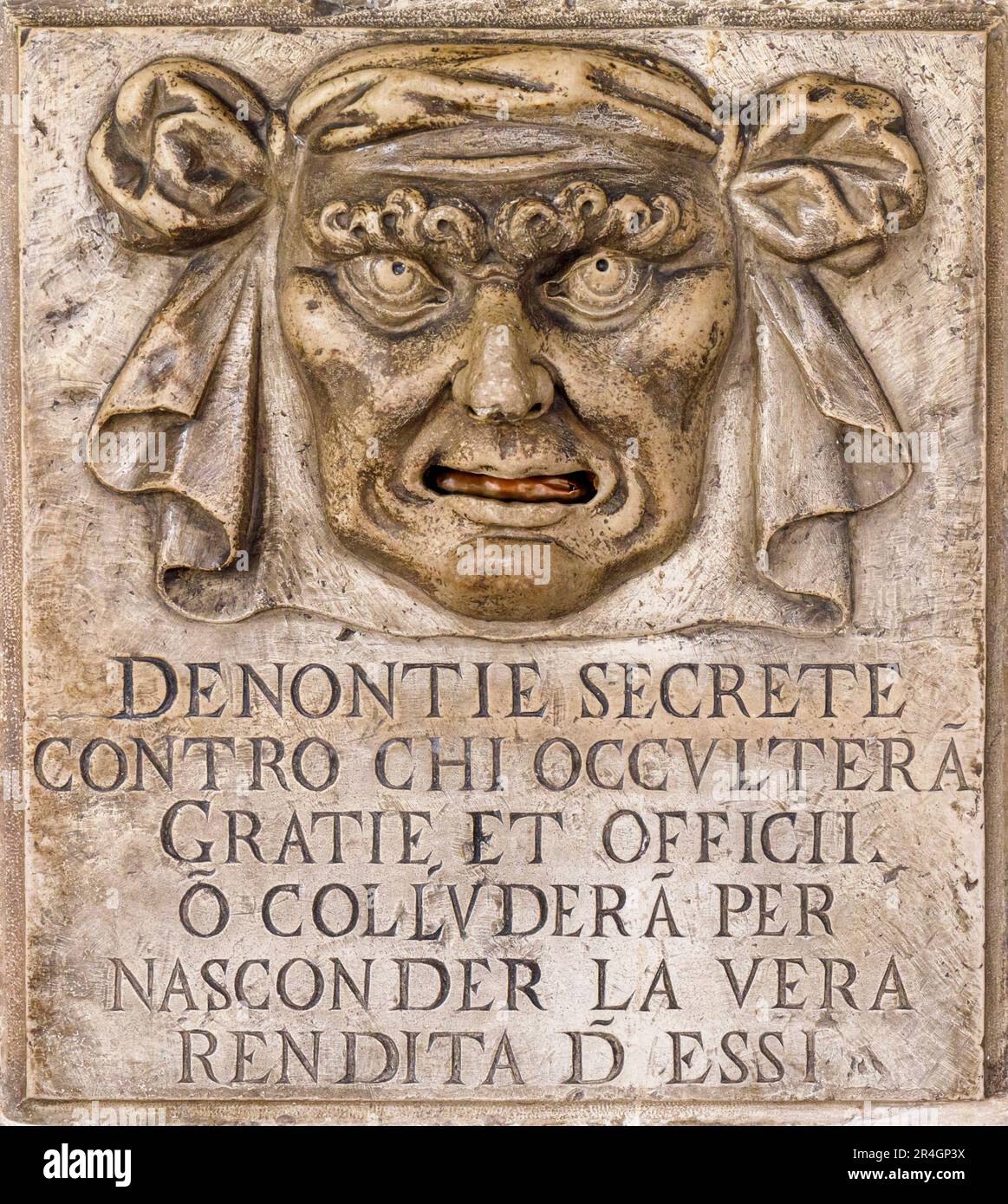 Postbox at the Palazzo Ducale or Doge's Palace for those who wished to secretly inform authorities about people acting against the interests of the st Stock Photo