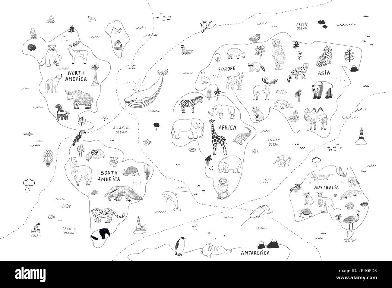 Animals world map vector poster illustrations set Stock Vector Image & Art Alamy