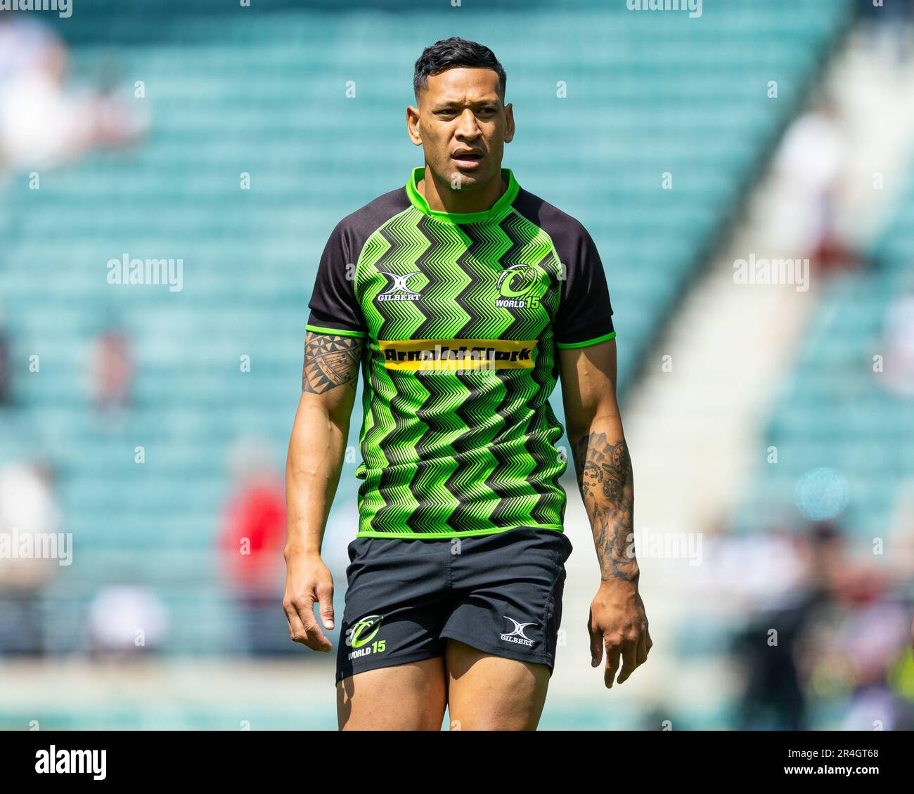 Israel Folau of the World XV during the prematch warmup ahead of the