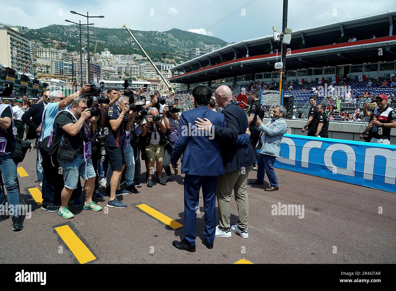 Monte Carlo, Monaco. 28th May, 2023. 05/28/2023, Circuit de Monaco, Monte Carlo, Formula 1 Grand Prix Monaco 2023, in the picture FIA President Mohammed bin Sulayem with FIFA President Giovanni Infantino Credit: dpa/Alamy Live News Stock Photo