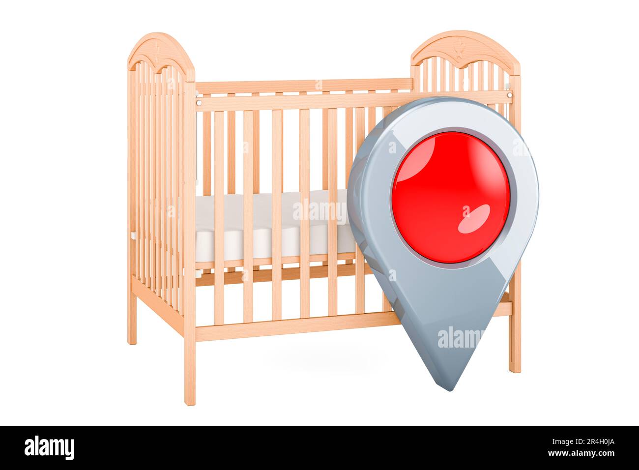 Baby crib, infant bed with map pointer, 3D rendering isolated on white ...