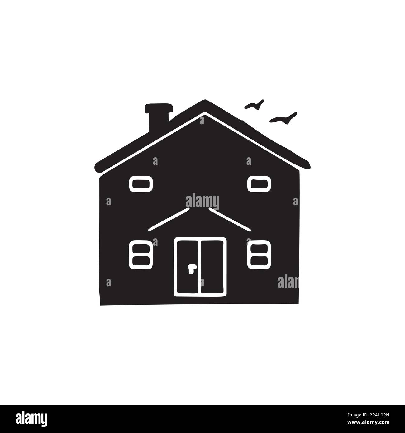 Wooden log cabin in scandi linocut style vector illustration. Alpine