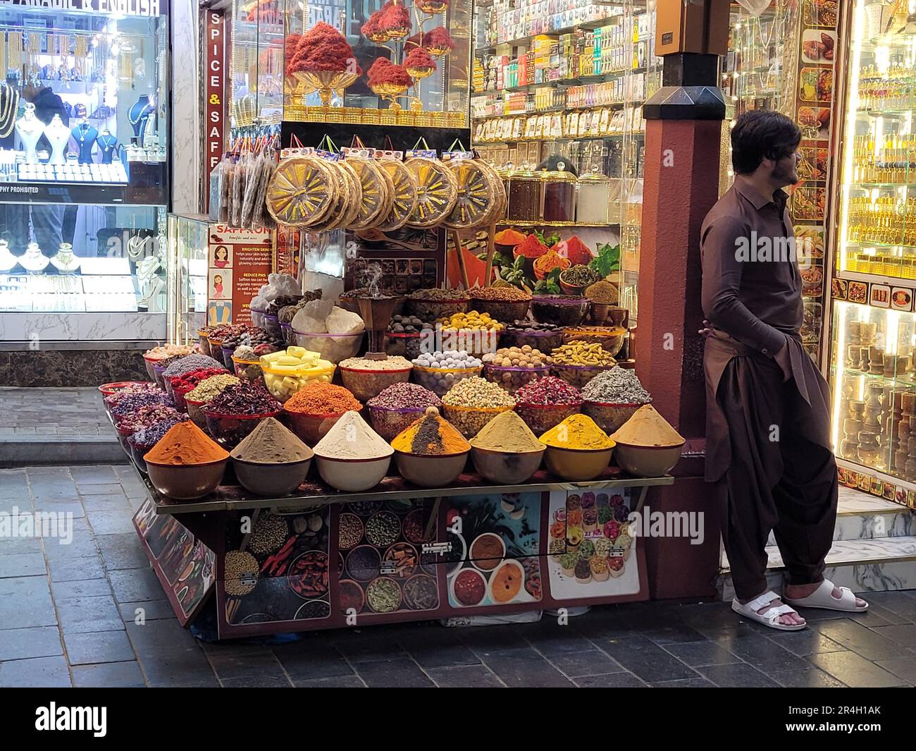 Spices vendor inside the spice souq in Deira, one of the oldest and most established areas of