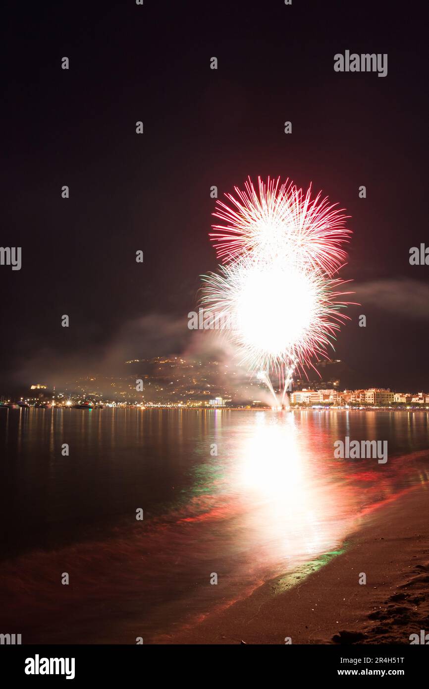 The Night of San Juan with fireworks in Spain Stock Photo Alamy