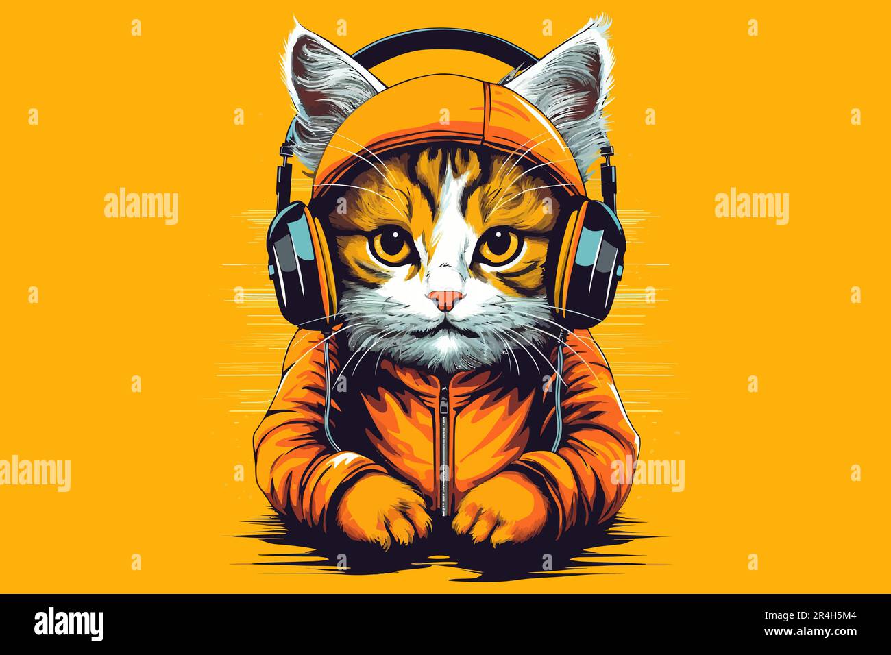 Cute little cat with headphones in his ears. Vector illustration Stock Vector Image & Art Alamy