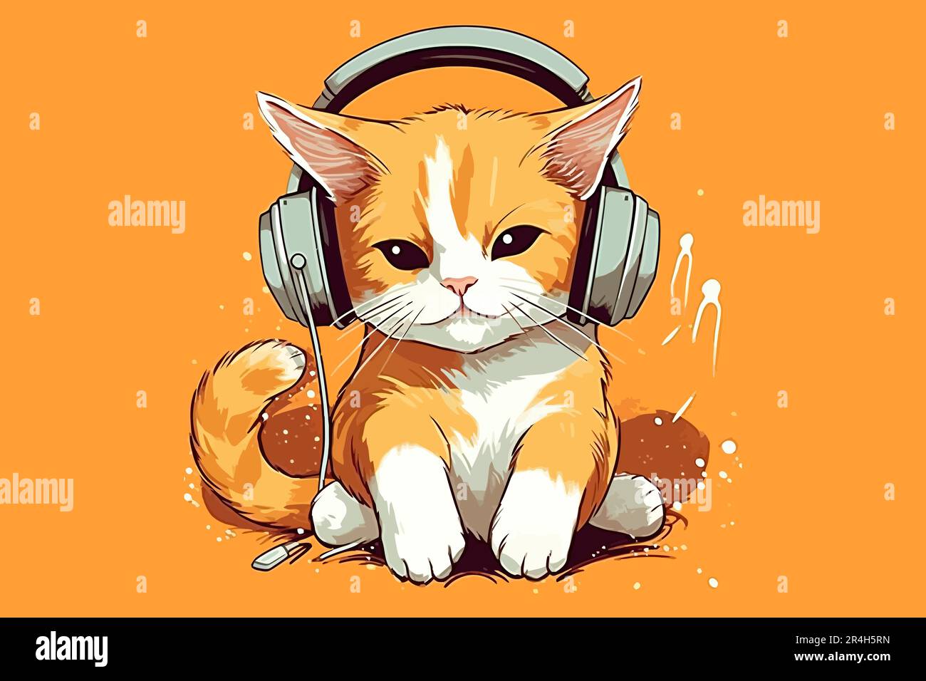 Cute little cat with headphones in his ears. Vector illustration Stock Vector Image & Art Alamy