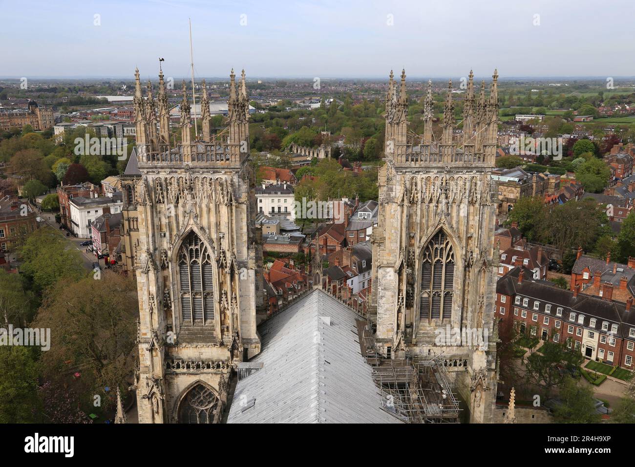 West Towers and west York, seen from Central Tower, York Minster, Minster Yard, York, North Yorkshire, England, Great Britain, United Kingdom, Europe Stock Photo