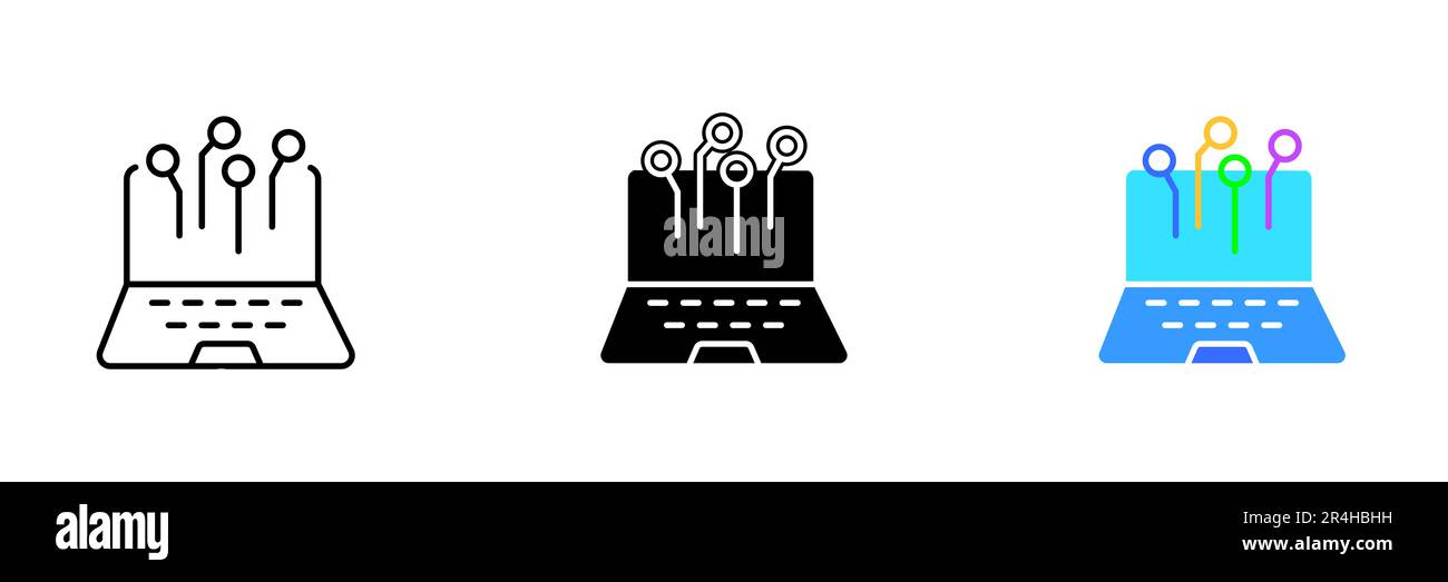 A laptop with a graphic of neural network nodes and connections ...
