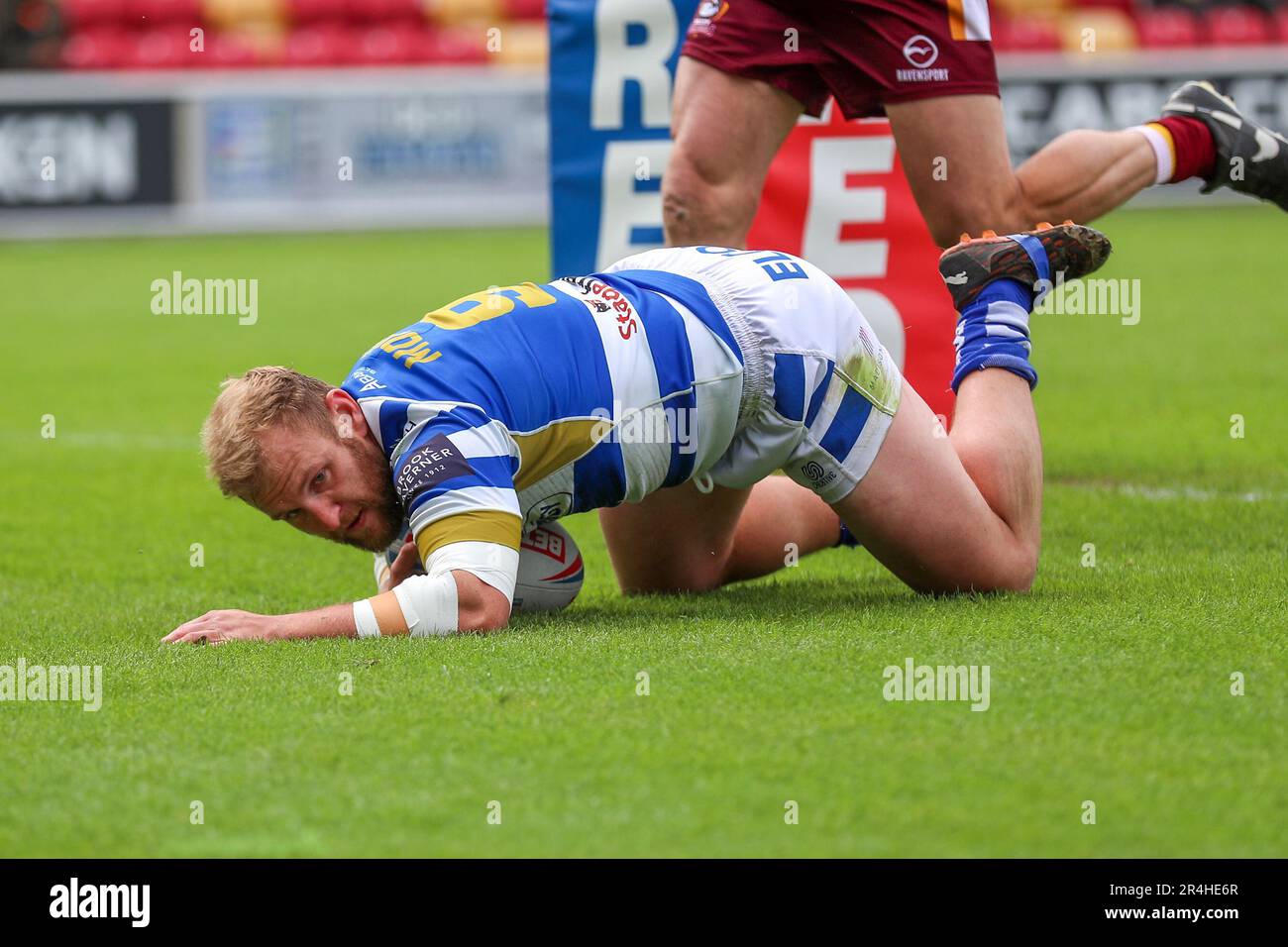 York, UK. 28th May, 2023. Try Halifax *** during the Betfred Championship match between Halifax Panthers and Batley Bulldogs at the LNER Community Stadium, York, UK on 28 May 2023. Photo by Simon Hall. Editorial use only, license required for commercial use. No use in betting, games or a single club/league/player publications. Credit: UK Sports Pics Ltd/Alamy Live News Stock Photo
