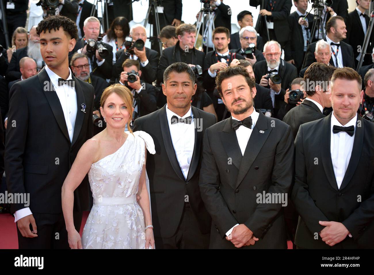 Cannes, France. 27th May, 2023. CANNES, FRANCE - MAY 27: Neill Blomkamp, Orlando Bloom, Archie Madekwe, Geri Halliwell Horner, Asad Qizilbash and David Harbourattend attends the 'Elemental' screening and closing ceremony red carpet during the 76th annual Cannes film festival at Palais des Festivals on May 27, 2023 in Cannes, France. Credit: dpa/Alamy Live News Stock Photo