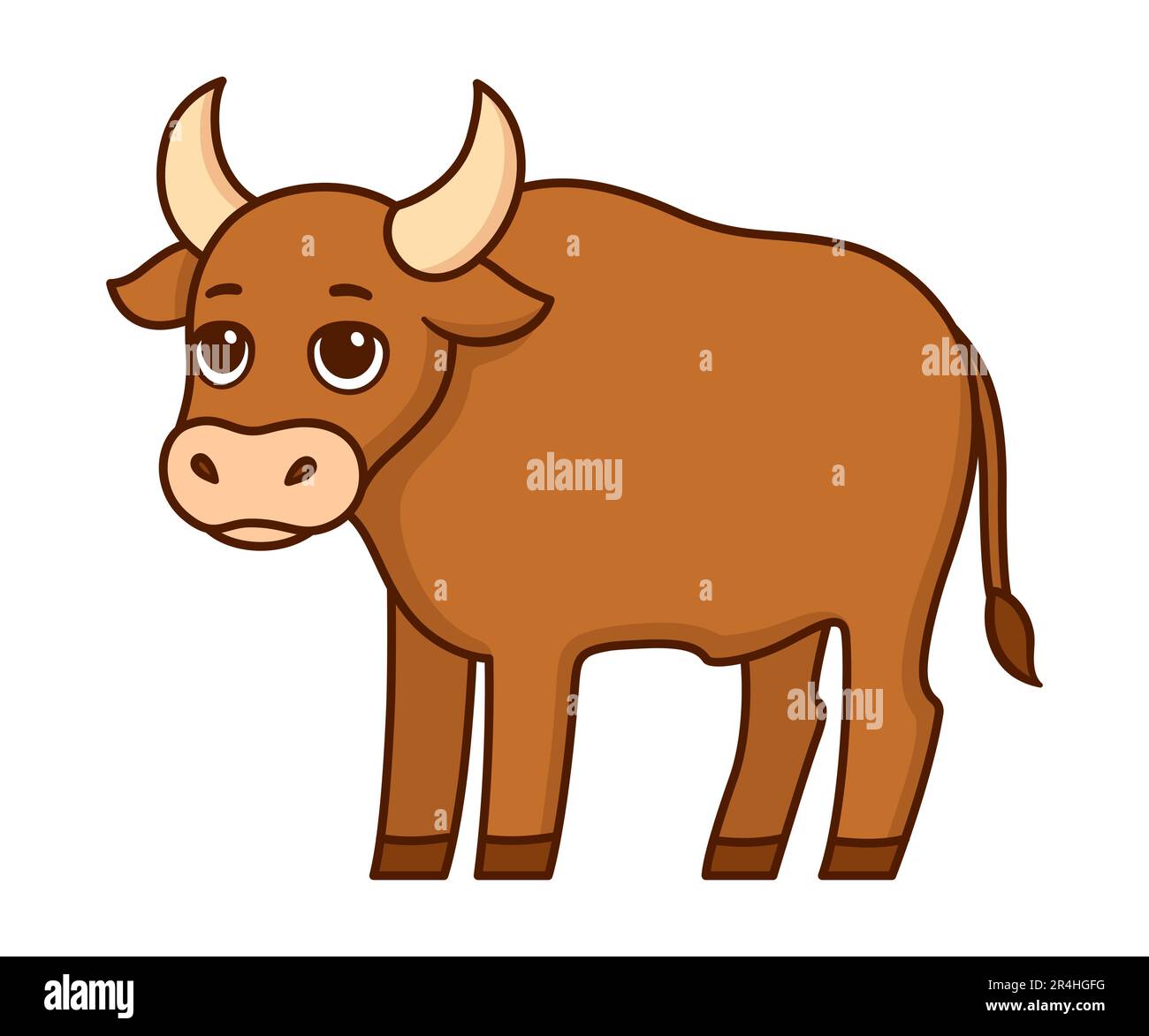 Cute cartoon brown ox drawing. Vector clip art illustration. Stock Vector