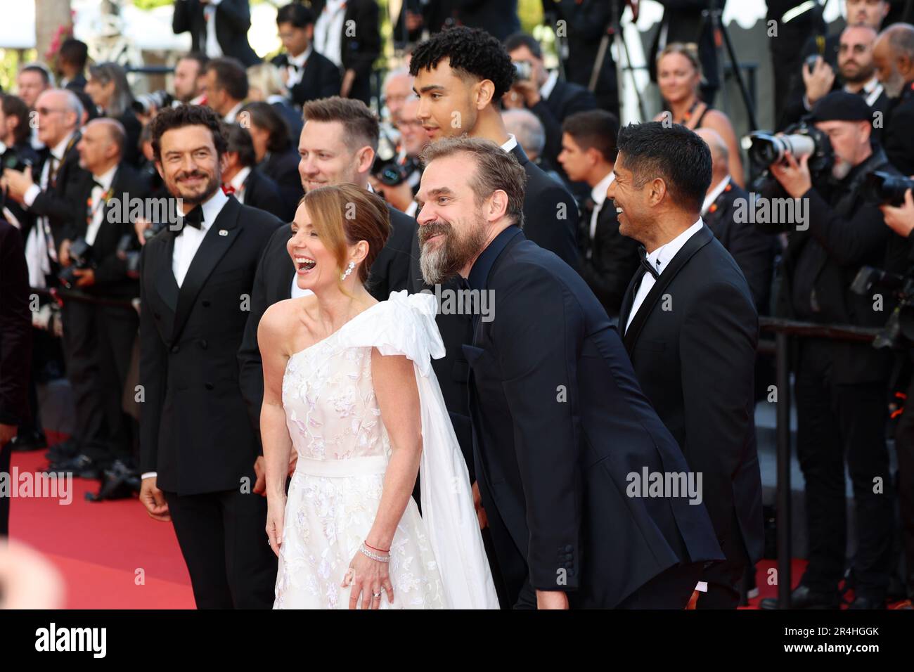 Cannes, France. 28th May, 2023. CANNES, France 27. May 2023; Archie Madekwe, Orlando Bloom, Neill Blomkamp, Geri Halliwell Horner, David Harbour, and Asad Qizilbash attend the 'Elemental' screening and closing ceremony red carpet during the 76th annual Cannes film festival at Palais des Festivals on May 27, 2023 in Cannes, France., Cannes closing day image, picture and copyright Thierry CARPICO/ATP images (CARPICO Thierry/ATP/SPP) Credit: SPP Sport Press Photo. /Alamy Live News Stock Photo