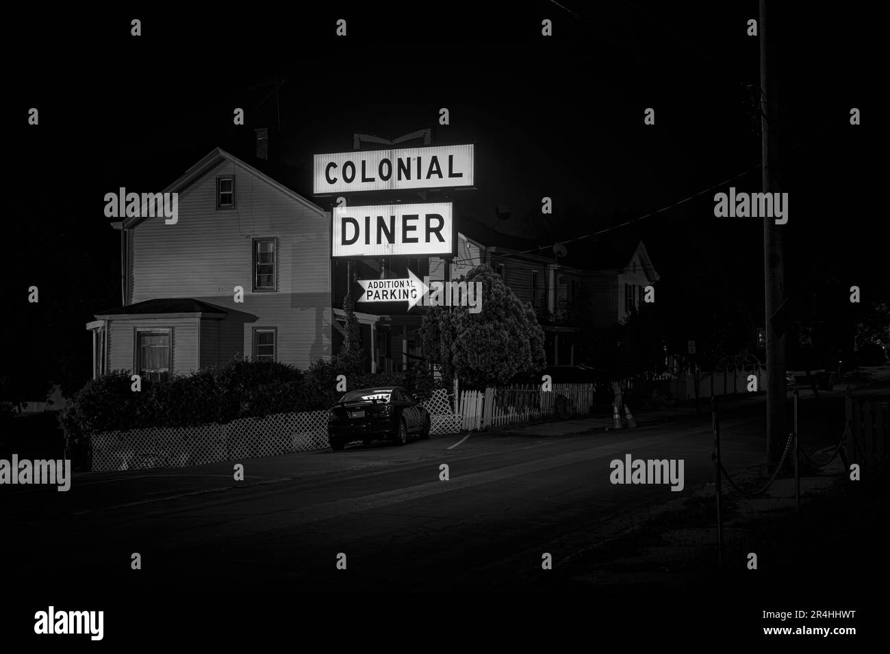 The Colonial Diner vintage sign at night, Middletown, New York Stock