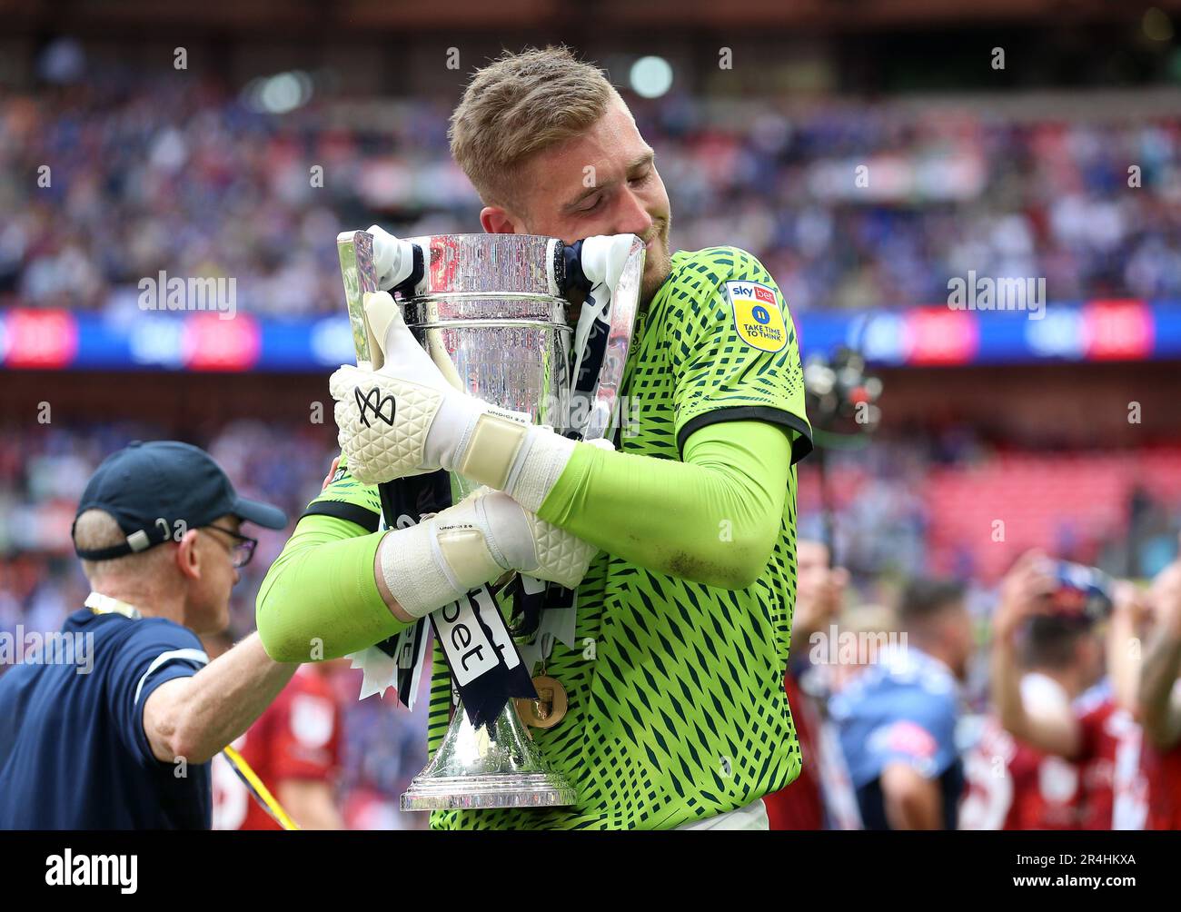 Thomas Holy Carlisle United goalkeeper Tomas Holy with the trophy after being ...