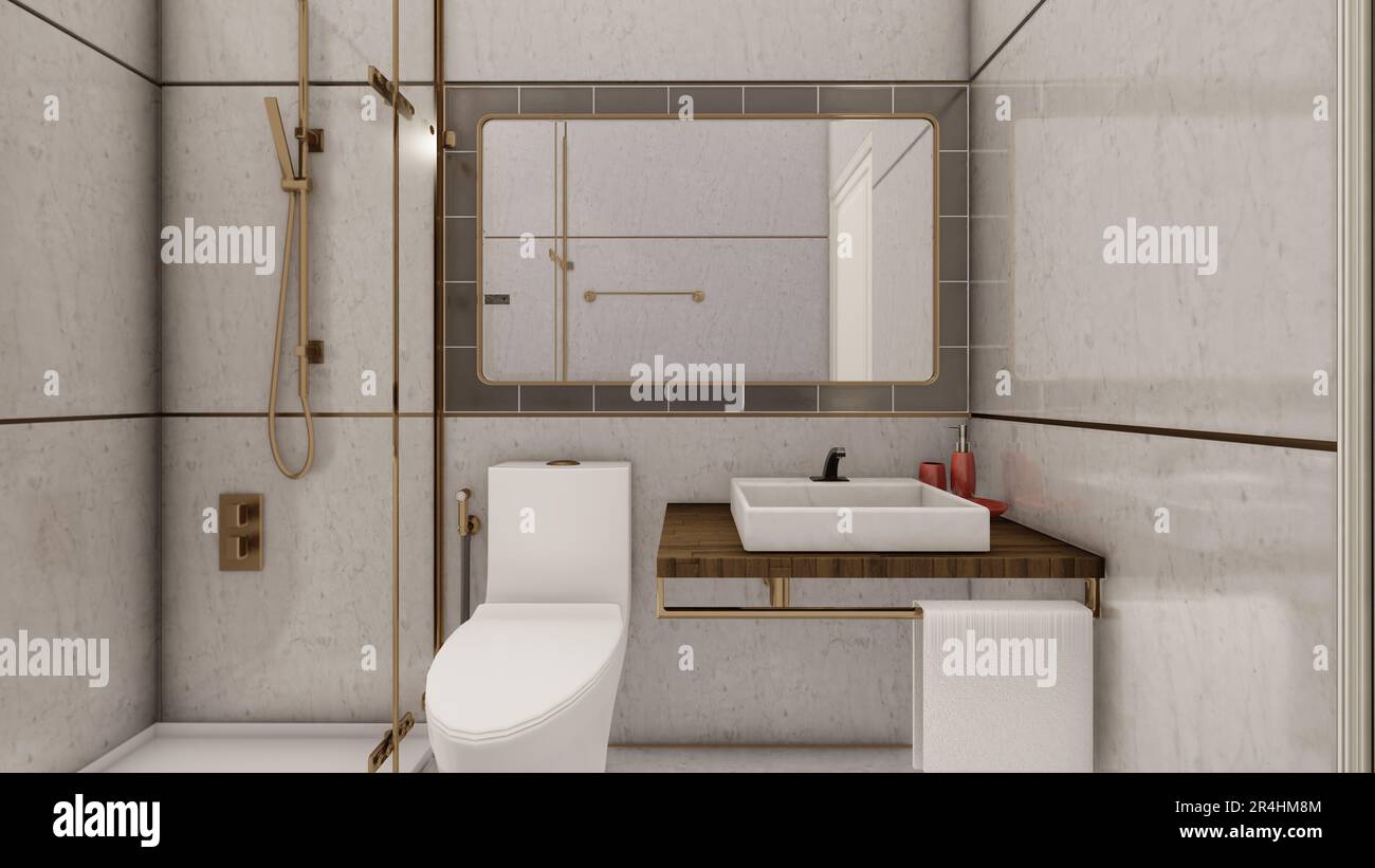 Luxury grey toilet interior scene visualization Stock Photo Alamy