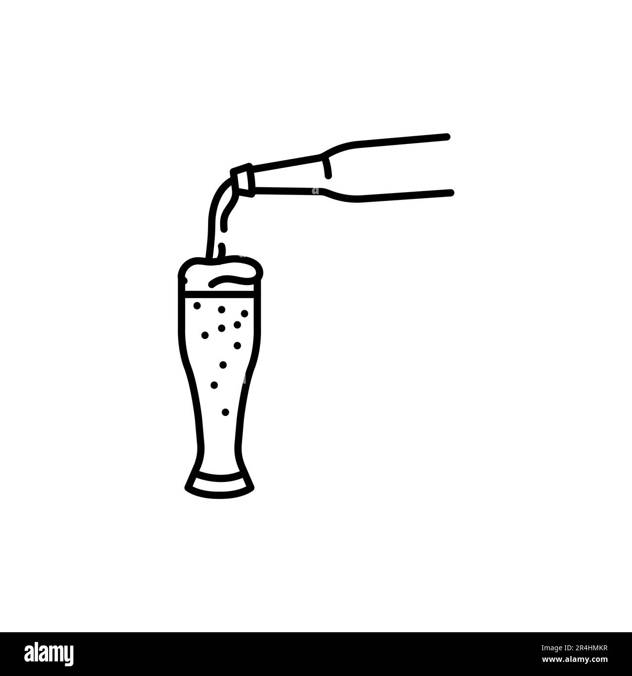 Beer pouring from dark bottle black line icon. Pictogram for web page, mobile app, promo. Stock Vector