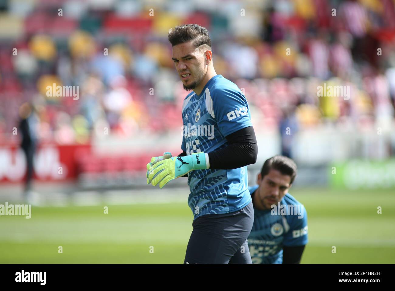 London, UK. 28th May, 2023. Goalkeeper Ederson of Manchester City during the Premier League match between Brentford and Manchester City at Gtech Community Stadium, London, England on 28 May 2023. Photo by Pedro Soares. Editorial use only, license required for commercial use. No use in betting, games or a single club/league/player publications. Credit: UK Sports Pics Ltd/Alamy Live News Stock Photo