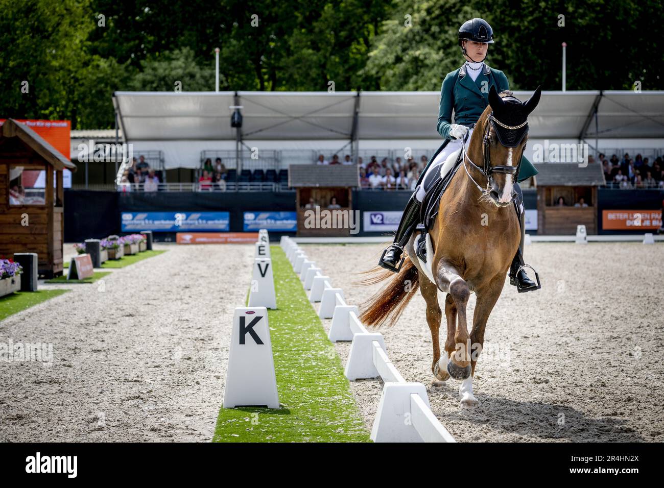 ERMELO - Dinja van Liere with Hartsuijker in action during the final of the Heavy Tour Freestyle at the NK Dressage. ANP ROBIN UTRECHT netherlands out - belgium out Stock Photo