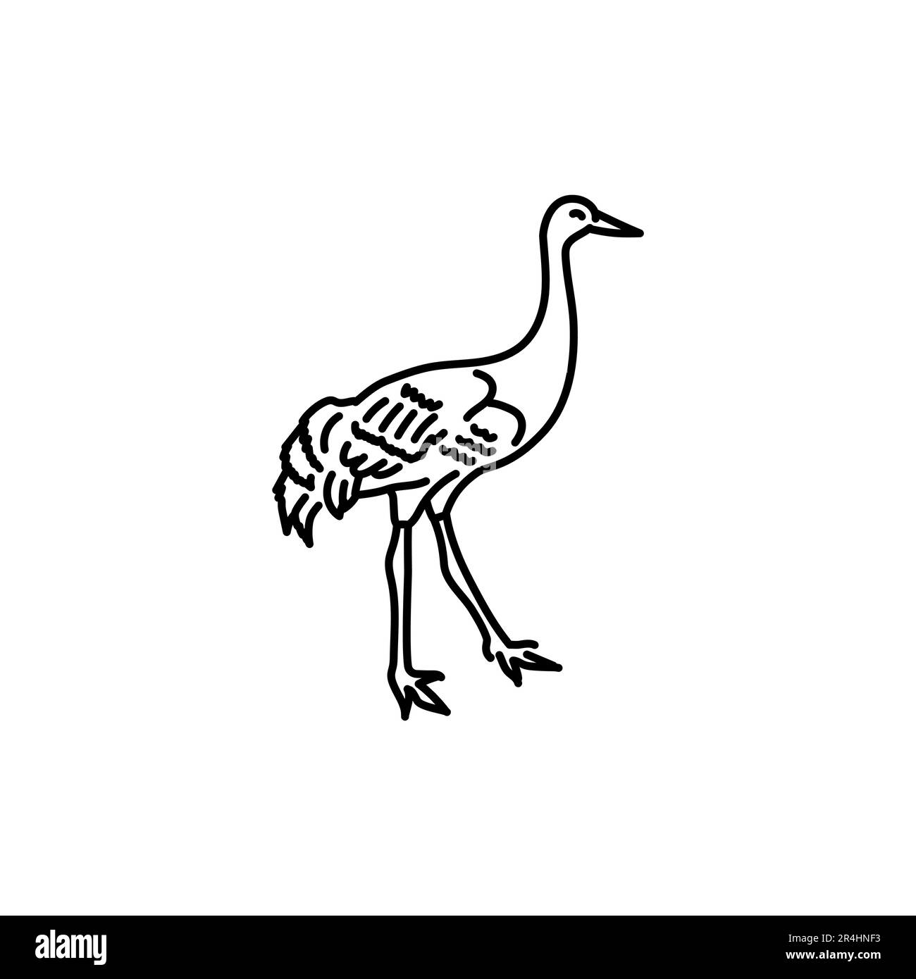 Crane bird black line icon. Stock Vector