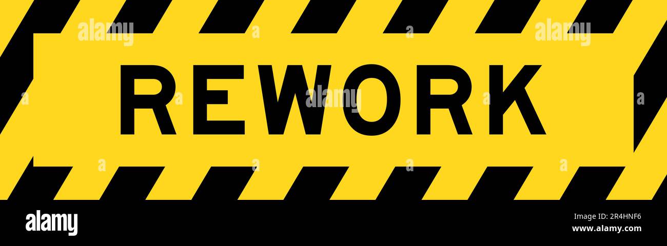 Yellow and black color with line striped label banner with word rework ...